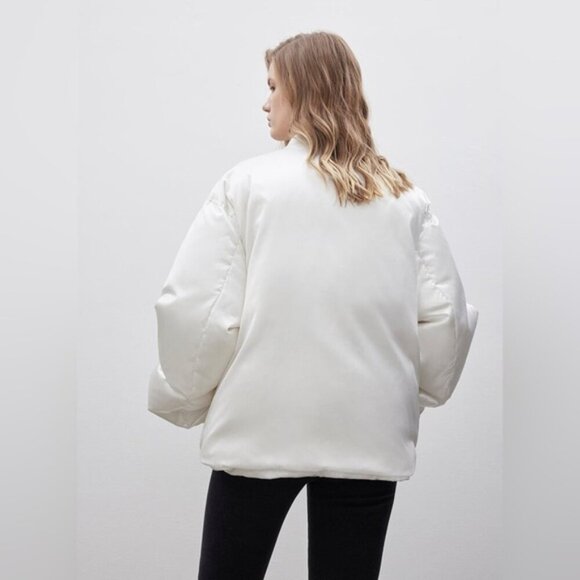 Madeinam Jill Bomber Puffer Jacket Winter Coat Oversized Satin Shine white XS - Picture 13 of 16